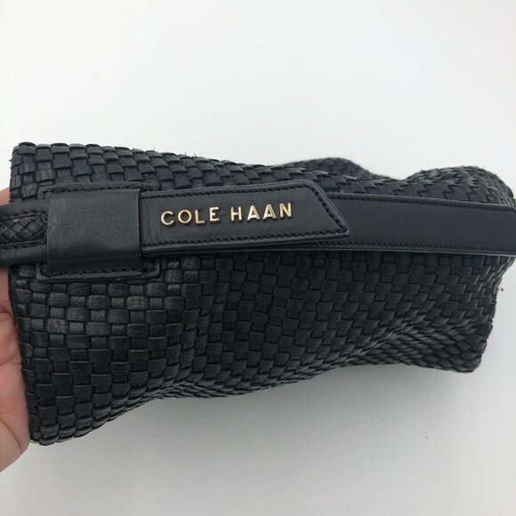 COLE HAAN Bethany Weave Bucket Hobo Black Leather Bag - Picture 5 of 8